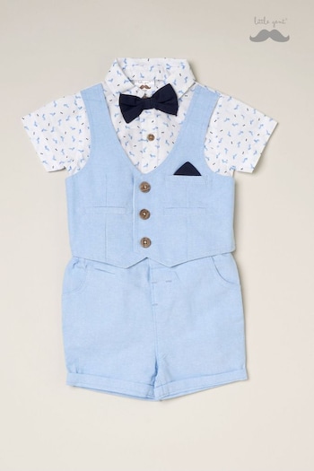 Little Gent Blue Shirt Style Bodysuit Shorts And Bowtie Outfit Set (B99389) | £30