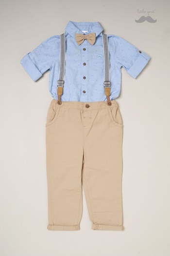 Little Gent Blue Shirt mulher Bodysuit Bowtie Loop Brace And Trousers Outfit Set (B99523) | £30