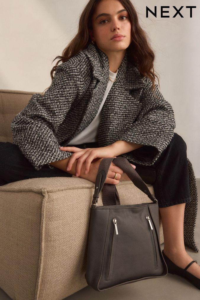 Grey leather handbag shop