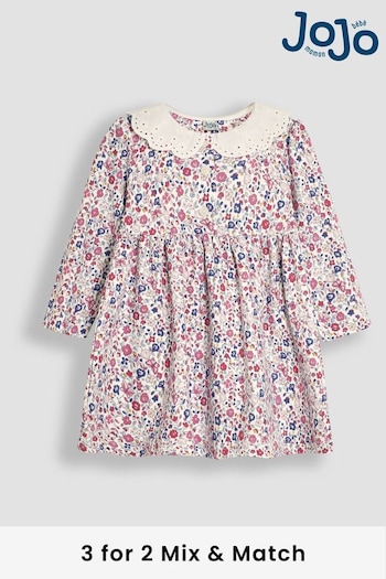 JoJo Maman Bébé Pink Butterfly Ditsy Floral Broderie Collar Dress Grey (B99617) | £23