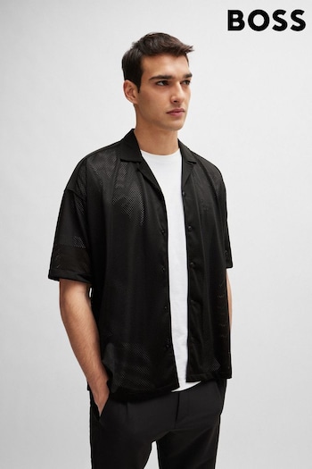 BOSS Black Relaxed-Fit Shirt in Jersey Mesh With Camp Collar (B99659) | £129