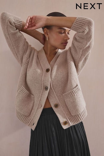 Neutral Soft Touch Pocket Front Button Knitted Cardigan (B99768) | £98