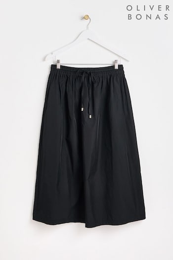 Oliver Bonas Tie Waist Midi Black Skirt (B99775) | £60