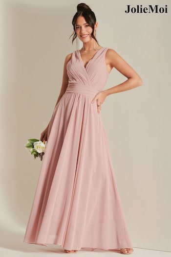 Jolie Moi Pink Pleated Bodice Chiffon Maxi Dress (B99794) | £79