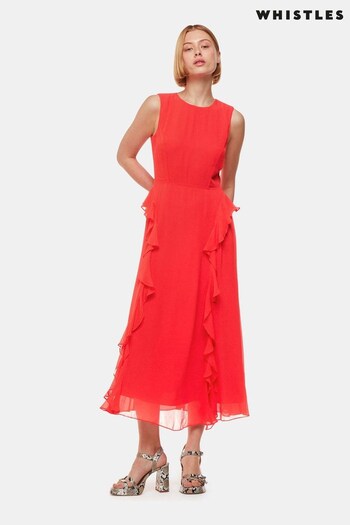 Whistles Petite Red Nellie Frill Detail Midi Dress (B99810) | £189