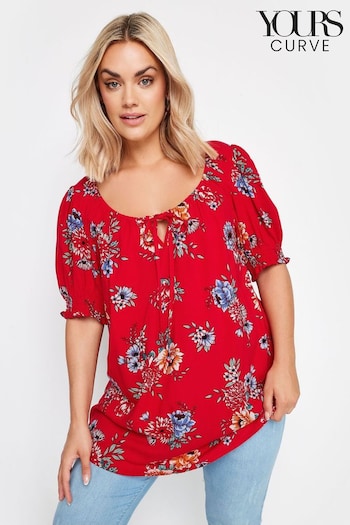 Yours Curve Red Floral Print Gypsy Top (B99829) | £26