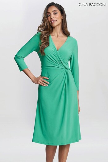 Gina Layered Bacconi Green Antonia Jersey Wrap Dress (B99841) | £120