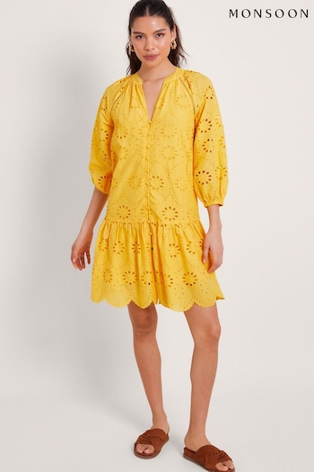 Monsoon Yellow Tilly Broderie Dress (B99877) | £85
