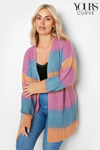 Yours Curve Blue Pastel Pink & Blue Ombre Stripe Knitted Cardigan (B99879) | £34