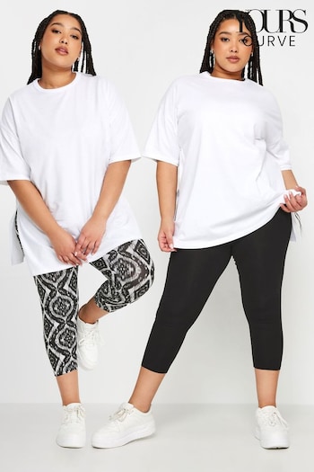 Yours Curve Black Cropped Leggings and 2 Pack (B99959) | £24