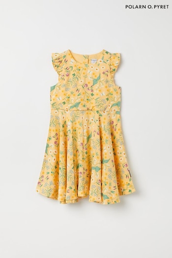 Polarn O Pyret Yellow Organic Cotton Floral Print Dress (B99971) | £35