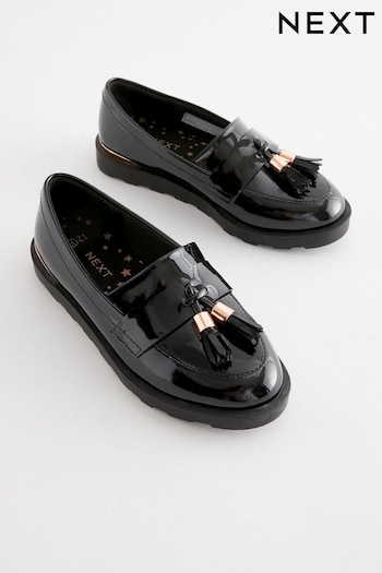 Black Rose Gold Standard Fit (F) School Tassel Loafers (C00126) | £27 - £34