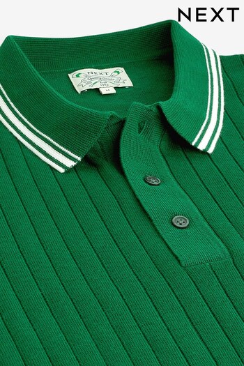 Green Tipped Knit Polo denim Shirt (C00149) | £30