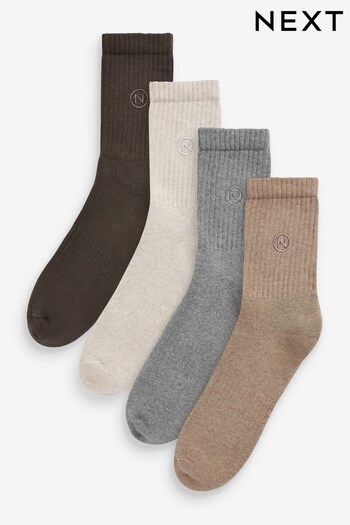 Neutral/Brown 4 Pack Cushioned Sole Sport Socks (C00172) | £14