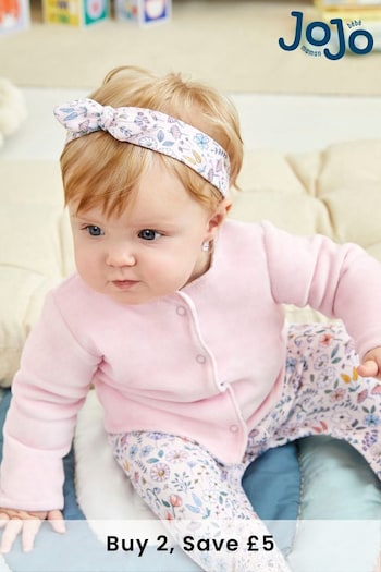 JoJo Maman Bébé Pink Floral 2-Piece Baby Sleepsuit & Velour Jacket Set (C00220) | £28