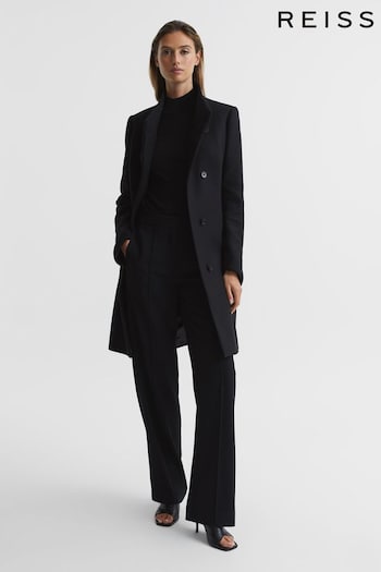Reiss Black Mia Wool-Blend Mid Length Coat (C00247) | £328