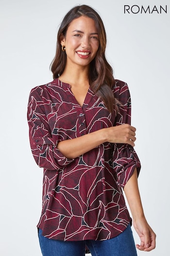 Roman Red Textured Leaf Stretch Jersey Top (C00433) | £30