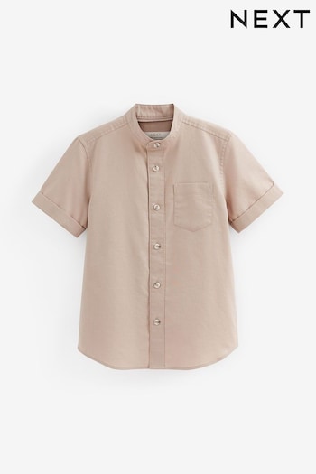 Neutral Brown Grandad Collar Oxford Shirt (3-16yrs) (C00491) | £12 - £17