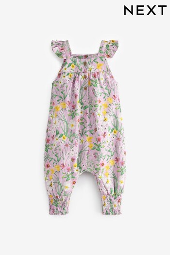 Lilac Purple Floral Baby Jersey Frill Shoulder Jumpsuit (0mths-3yrs) (C00518) | £11.50 - £13.50