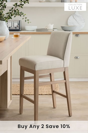 Tailored Linen Look Oyster Natural Norbury Collection Luxe Fixed Height Non Arm Kitchen Bar Stool (C00552) | £175