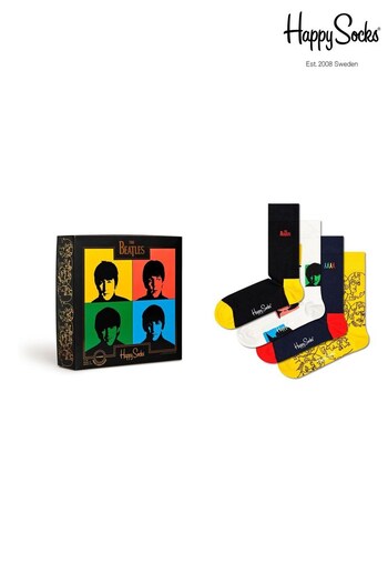 Happy Socks Black The Beatles Gift Set 4 Pack (C00731) | £50