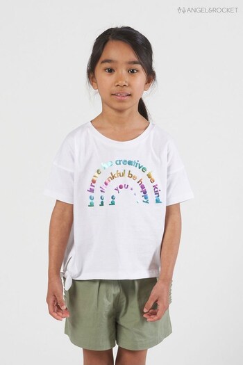 Angel & Rocket Rainbow Tie White Side T-Shirt (C00751) | £6 - £7.50