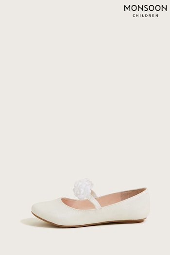 Monsoon Ivory Shimmer Corsage Ballerina Flats (C00766) | £24 - £28