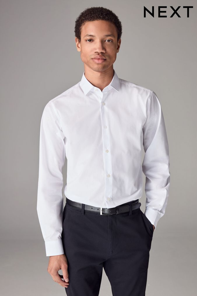 White Slim Fit Single Cuff Easy Care Shirt (C00769) | £18