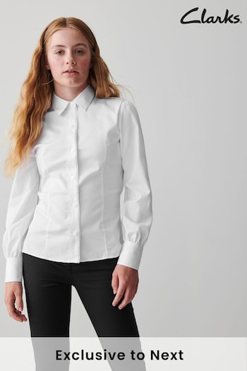 Clarks White Long Sleeve Senior Girls Fitted School Shirt (C00788) | £14 - £16