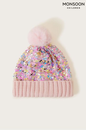 Monsoon Pink Sequin Beanie Hat (C00847) | £13 - £14