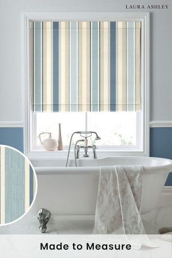 Laura Ashley Blue Awning Stripe Made To Measure Roman Blinds (C00855) | £84