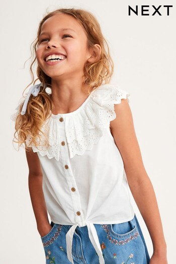 White Frill Collar Tie Front Blouse (3-16yrs) (C01079) | £11.50 - £16.50