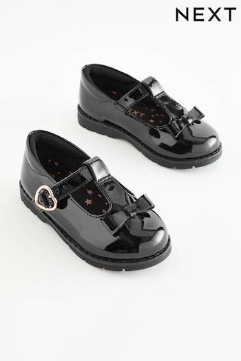 Black Patent Standard Fit (F) School Junior Bow T-Bar Shoes (C01117) | £18 - £24
