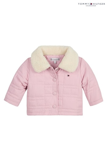 Tommy Hilfiger Baby Pink Quilted Flag Jacket (C01129) | £75