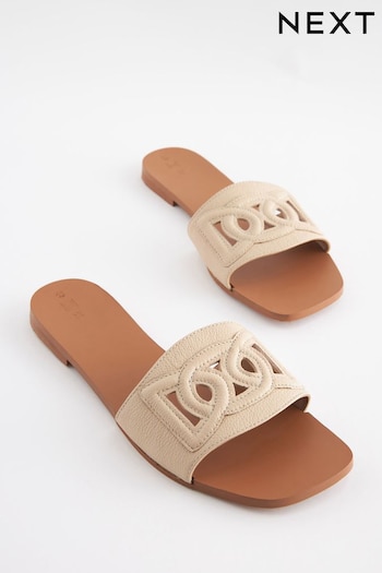 Cream Premium Leather Flat Cut Out Detail Mule Sandals (C01415) | £29