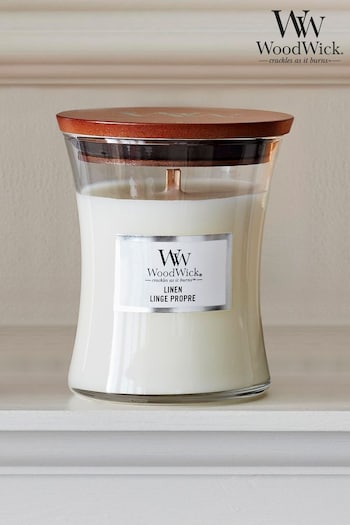 Woodwick White Medium Hourglass Linen Candle (C01497) | £25