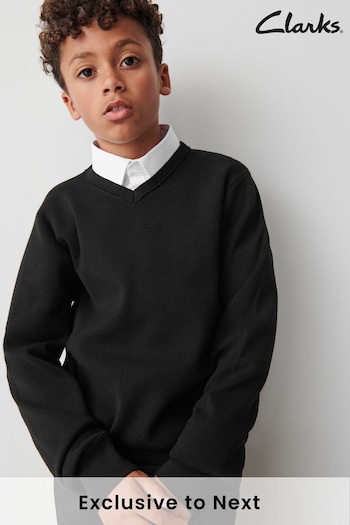 Clarks Black Long Sleeve School Knitted V-Neck Jumper (C01587) | £12 - £16