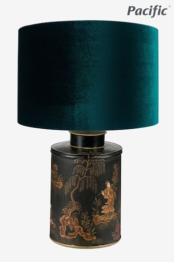 Pacific Green Landscape Black Hand Painted Metal Table Lamp (C01608) | £175