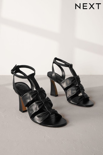 Black Signature Leather Bow Sandals (C01654) | £72
