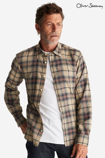 Oliver Sweeney Natural Censo Stone Brushed Cotton Check Shirt (C01695) | £99