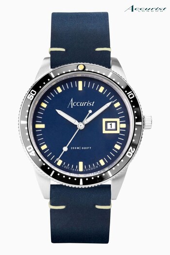 Accurist Dive Mens Blue Leather Strap Analogue Watch (C01698) | £179