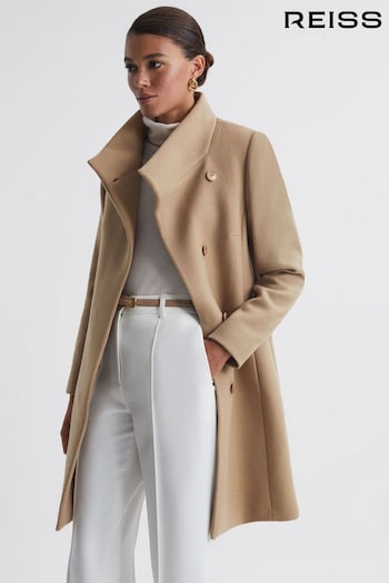 Reiss Camel Mia Wool Blend Mid-Length Coat (C01725) | £338