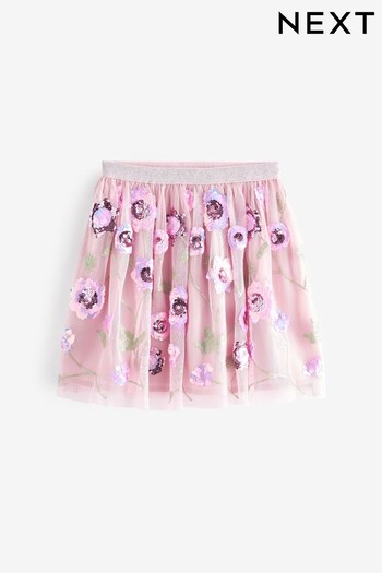 Pink Floral Sequin Skirt (3-16yrs) (C02140) | £22 - £27