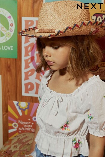 Natural Embroidered Straw Cowboy Hat (3-16yrs) (C02231) | £14 - £17