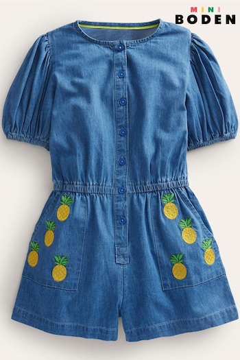 Boden Blue Embroidered Playsuit (C02354) | £37