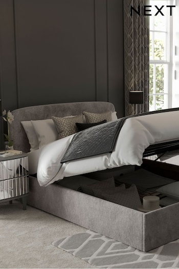 Plush Chenille Light Grey Matson Upholstered Ottoman Storage Bed Frame (C02356) | £625 - £725