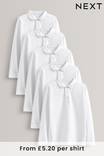 White 5 Pack Long Sleeve School Polo Shirts (3-16yrs) (C02481) | £26 - £40