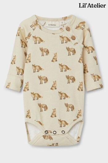 Lil Atelier Baby Unisex Natural Fox Print Sleepsuit (C02649) | £18