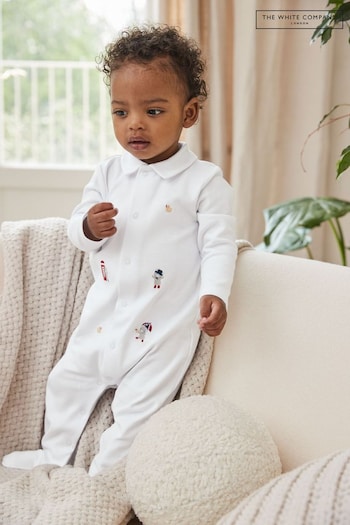 The White Company London Embroidered White Sleepsuit (C02660) | £26