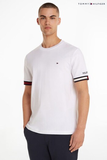 Tommy Hilfiger White Pique Flag Cuff T-Shirt (C02761) | £65